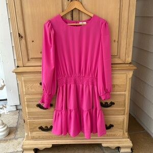 NWT entro Pink Long sleeve dress with smocked wrist and waist - medium👗